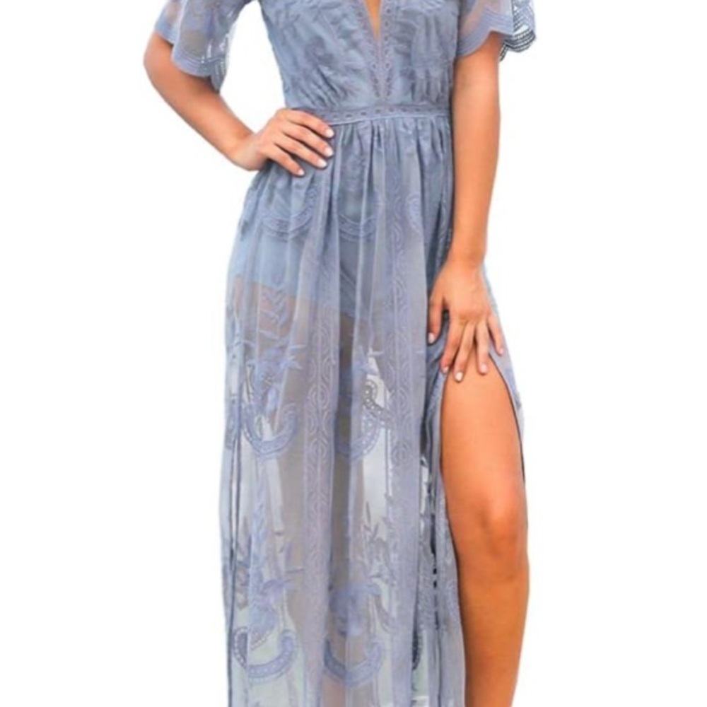 Elegant Blue Boho Lace Maxi Dress/Romper